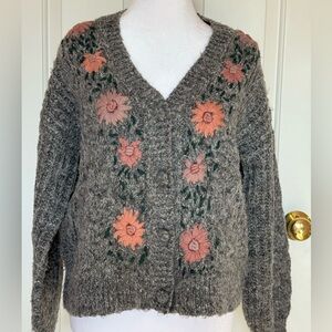 Heartloom Gray Cardigan with Floral Embroidery